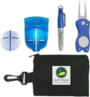 The PUTT PACK 5 in 1 - Golf Bag Accessories Kit Containing a Golf Divot Repair Tool with Magnetic Golf Ball Marker, Golf Ball Line Marker Tool, Genuine Mini Marker & Golf Tee Bag Pouch