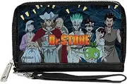 [Buckle-Down] Dr. Stone Wallet, Zip Around, Dr Stone Nine Character Group Cave Pose and Title Logo Blues, Vegan Leather
