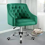ALFORDSON Velvet Office Chair Swivel Fabric Armchair Computer Desk Chair Modern Home Office Chair Height Adjustable Mid-Back Task Chair for Kids Adult Study Work, Living Room, Bedroom (Green)