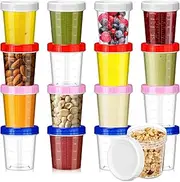 Singhoow 16 Pcs 4 oz Food Containers with Screw Lids Food Storage Jars Pudding Cups Reusable Small Plastic Freezer Containers for Sauce, Jam and Puree, Ice Cream