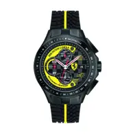 在飛比找momo購物網優惠-【FERRARI】急速時尚風黑鋼膠帶腕錶(黃x黑/08300