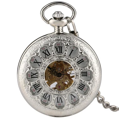 Hollow Mechanical Movement Pocket Watch With Fob Chain for Women Men Gifts
