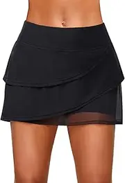 [Holipick] Swim Skirt for Women High Waisted Skirt Swimsuit Tummy Control Bathing Suit Bottoms with Built-in Boy Shorts