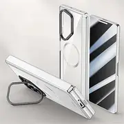 Magnetic Phone Cases for Samsung Galaxy Z Fold6 Case Electroplating Spring Hinge Lens Bracket,Silver antipeep Film,for Galaxy Z Fold6