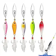 Fishing Spoons Lures | 5X Swim Baits Lures for Bass with Feather Tail | Tackle Accessories, Spoon-Shaped Metal Hooks Sequins for All Kinds of Waters Trout, Whitefish, Bream