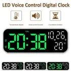 Digital Bedside Alarm Clock LED Small Desk Clock Voice Control Electronic Clock