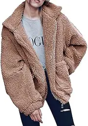 [PRETTYGARDEN] Women's 2023 Fashion Winter Coat Long Sleeve Lapel Zip Up Faux Shearling Shaggy Oversized Shacket Jacket