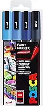 Uni POSCA - PC-3M Art Paint Markers - Set of 4 - in Plastic Wallet - Blue Tones