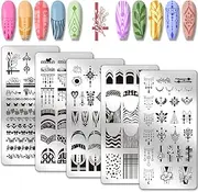 PH PandaHall 5pcs French Nail Art Templates, Mixed Line Nail Stamping Plates Vintage Chain Flower Nail Art Stencils Stainless Steel Nail Image Plates for DIY Nail Design Print Manicure Salon