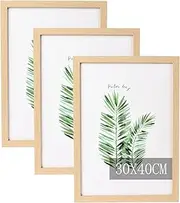 KPYZLBD Pack of 3 Wooden Picture Frames 30 x 40 cm, with Acrylic Glass for Children's Drawings, Artwork, Picture Frame Black, for Hanging Picture Frame (Wood Colour, 30 x 40 cm)