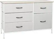 LEVEDE Chest of 5 Drawers, Tallboy Storage Cabinet, Fabric Tower Dresser Organizer, Clothes Toys Storage Unit, Lowboy Bedside Table Home Furniture for Bedroom, Living Room, Hallway, Office (Beige)