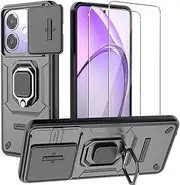 [NUCNOK] Case for Oppo A40/OPPO A60 5G + [2 Pack] Tempered Glass Screen Protector,Shockproof Hard PC+Soft TPU Silicone Cover with Ring Kickstand Slide Camera Cover,Scratch-Resistant,Anti-Drop