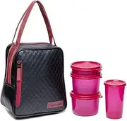 [Tupperware] Plastic Elegant Lunch Set for Women (Pink) - Contains 4 Bowls and 1 Lunch Bag