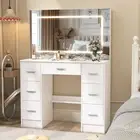 Modern Dressing Table Makeup Large Mirror Desk 7 Drawers Vanity Table Set White