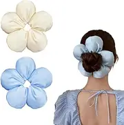 CATOR Elasitc Silk Hair Rings Women's Ponytail Holder Hair Band Made of Silk Hair Tie for Women Girls Silk Hair Bobbles Packaging Thick Hair and Curly Hair (Blue & Beige)