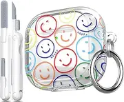 [R-fun] Compatible with AirPods 4 Case Cover with Cleaner Kit, Flower Cute Soft TPU Clear Case for Women Girls with Durable Keychain for Apple AirPod 4th Generation 2024 Case, Smile