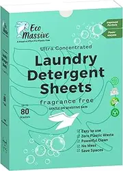 Eco Laundry Detergent Sheets, Ultra Concentrated & Fully Degradable Laundry Sheet Strips For Washing Clothes. Gentle clean- 80 Loads, Fragarance FREE- ECO Massive