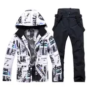 Nevenka Ski Jacket and Pants Set Winter Coat Hooded Outdoor Skiing Snowboard Suit for Men-PictorialBlack