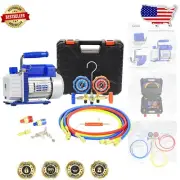 Complete HVAC Tool Set: 3CFM Vacuum Pump with Color-Coded Manifold Gauge