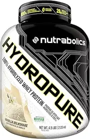 Nutrabolics Hydropure Whey Protein Powder | 100% Hydrolyzed Whey Protein | 28g Protein, Fast Absorbing Protein, Low Fat, Low Carbs | 57 Servings, 4.5LB (Vanilla Milkshake)