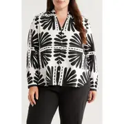 Universal Standard Aix Linen Blend Button-Up Shirt in Ink Bloom Print at Nordstrom