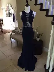 NWT NAVY BLUE MORI LEE PAPARAZZI PROM/PAGEANT/FORMAL DRESS/GOWN #97123 SIZE 2 4
