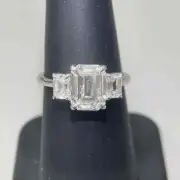 3.5Ct Emerald Cut VVS1 Moissanite Three-Stone Wedding Ring 14K White Gold Plated