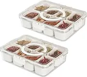 Divided Serving Tray with Lid and Handle, 2 Pack Snackle Box Charcuterie Container, Portable Snack Fruit Tray, Snack Platters Organizer with 8 Compartments for Nuts, Spices, Fruits, Snacks