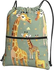 EdWal Cute Wild Cartoon Giraffes Print Drawstring Backpack Gym Bags Sports Bags With Zipper Pocket For Travel Beach, Black, One Size