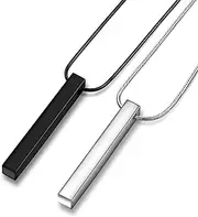 [Wikavanli] Stainless Steel Couple Necklace for Men and Women, Bar Pendant Matching Necklaces 22 Inches Snake Chain, Unisex
