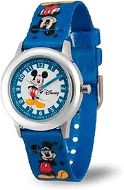 [Disney] Mickey Mouse Kids' Stainless Steel Time Teacher Analog Quartz Watch, Blue, NO SIZE, Children's Watches
