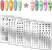 PH PandaHall Pack of 6 Star Moon Pattern Nail Stamping Plate Heart Print Art Stencil Nail Picture Plate Stainless Steel Butterfly Pattern Nails Art Stencils for Women DIY Print 12 x 6 cm