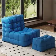 [HQAUNJ] Portable Lazy Beanbag Chair Faux Leather Waffle Pouf Couch Bean Bag Cover Without Filler Puff Chaise Lounge Recliner Sofa Bed Ottoman Sac