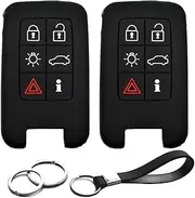 [INFIPAR] 2pcs Compatible with Volvo S60 S80 V40 V60 V70 XC60 XC70 Smart 6 Buttons Silicone FOB Key Case Cover Protector Keyless Entry Remote Holder