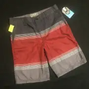 NWT Valor Boys Hybrid Swim Board Shorts Red Gray Stripe Sz 14