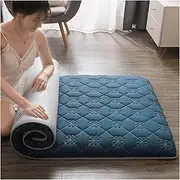 QiuShuiDR Futon Mattress, Portable Japanese Floor Mattress,Foldable Tatami Mat Roll Up Mattress Upgraded Soft Fluffy Foldable Bed Mattress Camping Mattress (Color : Blue, Size : 90x200cm), NH1215