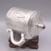 Solid S999 Fine Silver Drinking Cup Carved Hundred Healthy Cup Water Bottle