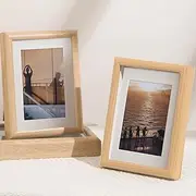 2 Pack Photo Frames 4 x 6 Picture Frame with Mat,Wall Hange and Table Decor for Home, Office,Gallery（Natural）
