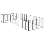 vidaXL Dog Kennel Black 13.31 m² Steel Outdoor Puppy Enclosure Dog Cage House