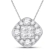 14k White Gold Princess Diamond Offset Square Cluster Pendant 1/2 Cttw