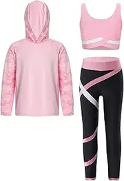 [FEESHOW] Girls Sports Suit Quick-drying Long-Sleeved Shirt with Crop Top Sports Bra Jogging Pants Set Sweatshirt Leggings Tracksuit Yoga