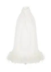 16 Arlington Cynthia Feather-trimmed Mini Dress - White - 12 12