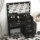 Black Dressing Table & LED Mirror Modern Makeup Desk Vanity Table Set Drawers