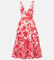 [Poupette St Barth] Poupette St Barth Coco floral cotton midi dress AU 14 red