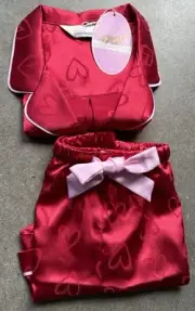 Peter Alexander Womens Red Hearts Satin Shortie PJ Set Size Small RRP$129.00