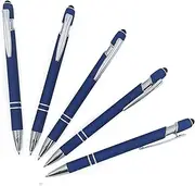 Pack of 5 Rubberized Comfort Soft Touch 2 in 1 Ballpoint Pen Capacitive Stylus Tip, Premium Metal Medium Point, Black Ink, Compatible with Most Touch Screens (Dark Navy Blue)