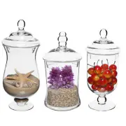MyGift Set of 3 Small Clear Glass Storage and Display Canister Apothecary Jars