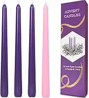 Topsics 4 Pack Advent Taper Candles, 10 inch Unscented Christmas Taper Candles, 3 Purple Candles and 1 Pink Candle