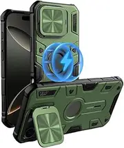 Jarttarn Compatible with iPhone 16 Pro Max 2024 Magnetic Case Armor Prop with Lens Holder Shockproof Back Cover for iPhone 16 Pro Max (Green)