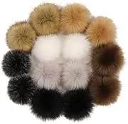 Faux Fur Pom Poms for Hats 14Pcs Soft Fluffy Pom Pom Balls, 3.9'' Snap On Pom Poms, DIY Pom Poms with Press Button for Knitting Hat Shoes Scarves Bag Beanie Pom Pom